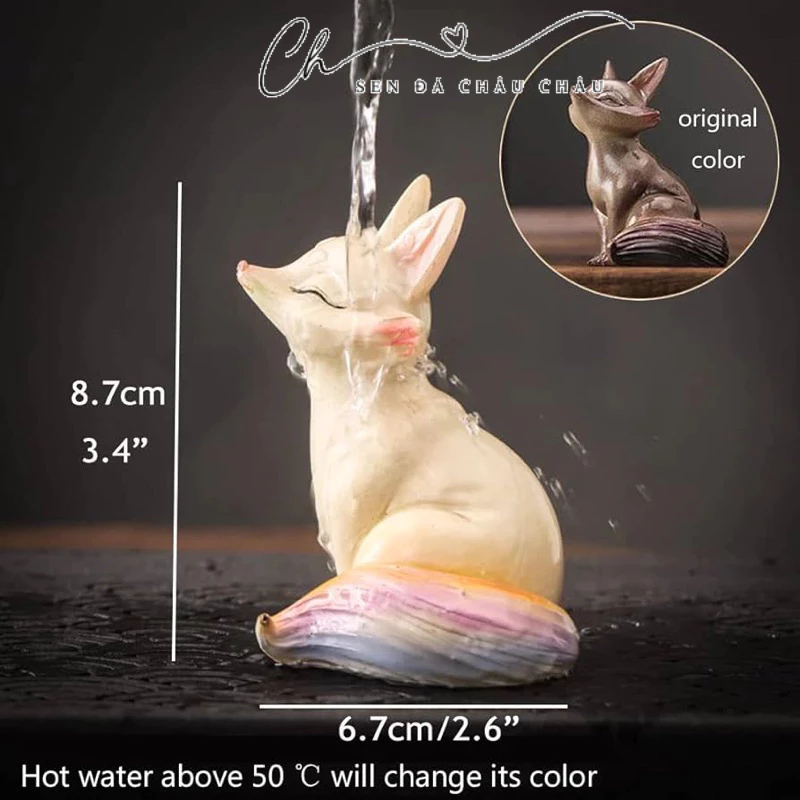 Tượng Cáo - Hồ Ly - Cửu Vĩ Hồ - Đá đổi màu, điêu khắc tỉ mỉ sắc nét - Trưng bàn trà, chậu cây - Ảnh 2