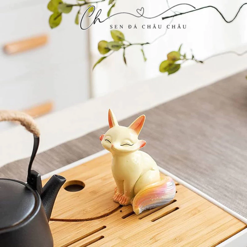 Tượng Cáo - Hồ Ly - Cửu Vĩ Hồ - Đá đổi màu, điêu khắc tỉ mỉ sắc nét - Trưng bàn trà, chậu cây - Ảnh 3