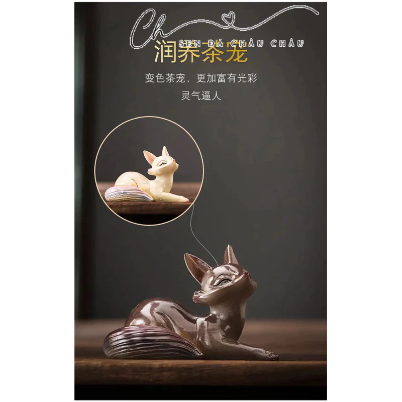 Tượng Cáo - Hồ Ly - Cửu Vĩ Hồ - Đá đổi màu, điêu khắc tỉ mỉ sắc nét - Trưng bàn trà, chậu cây - Ảnh 5